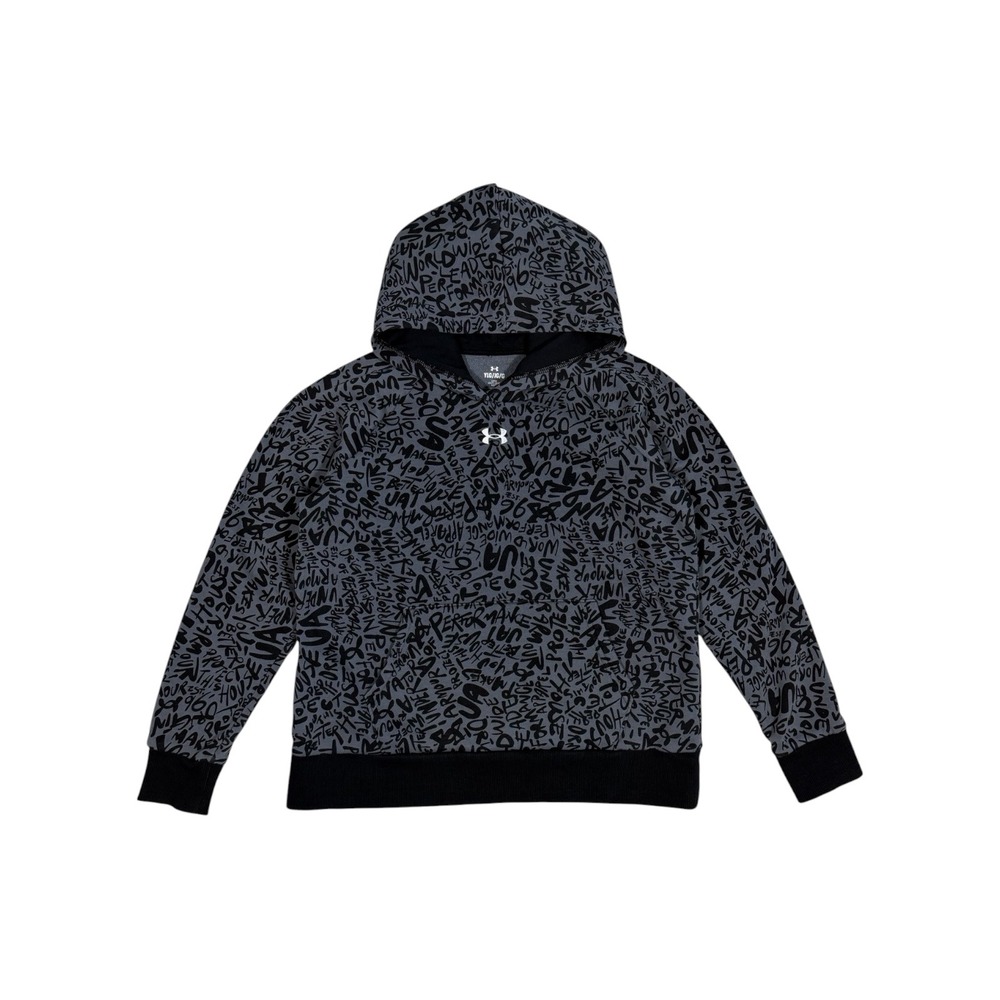 Under Armour Kids Girls Gray Black Script Print Rival‎ Fleece Hoodie Size Large